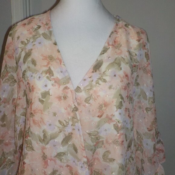 DAYTRIP FOR BUCKLE MS SIZE X-LARGE FLORAL PRINT CHIFFON SWISS DOT BLOUSE - Picture 5 of 10